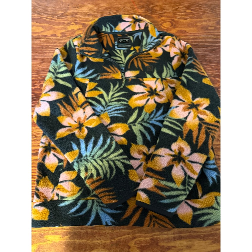 Billabong Fleece Pullover Women L Multicolor Tropical Adventure Division Zip